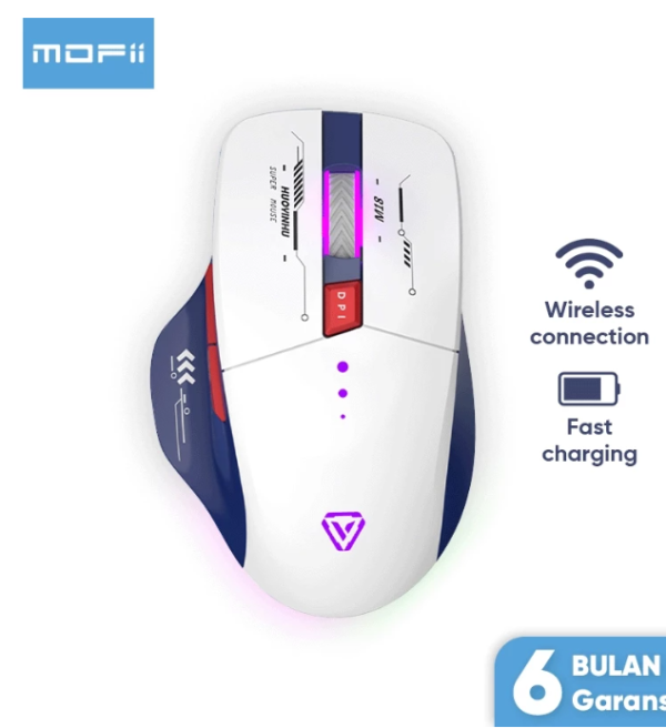 MOFii Mouse Wireless Gaming Rechargeable Baterai Type-C Fast Charging 1600DPI RGB Light P6