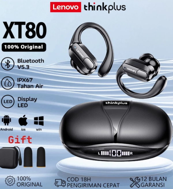 Original Lenovo thinkplus XT80 TWS Wireless Headset Bluetooth 5.4 Earphone True Sports Noise Reduction Headset Bass Super